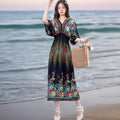 Women's Summer Chinese French Short Sleeve V-Neck Printed Dress + Skirt 2026 - 1-1#