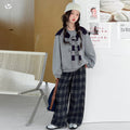 Girls' Striped Shawl Letter Hoodie Plaid Pants Set