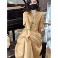 Cotton Linen Heavy Embroidery Long Dress, 4 Colors Available