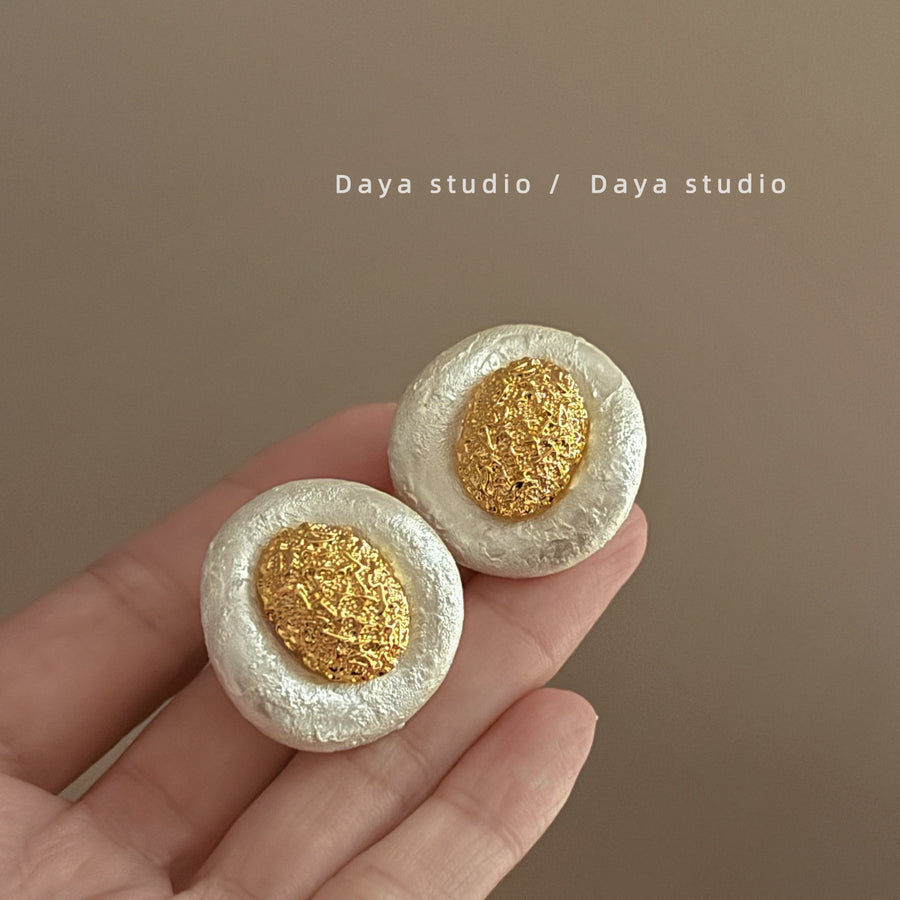 Vintage Pleated Oval Pendant Stud Earrings - view 4
