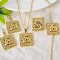 Western Bestseller Overseas 18K Gold Cutout 3 Petal Flower Necklace Bracelet Set Earrings Ring Versatile Women Jewelry Set