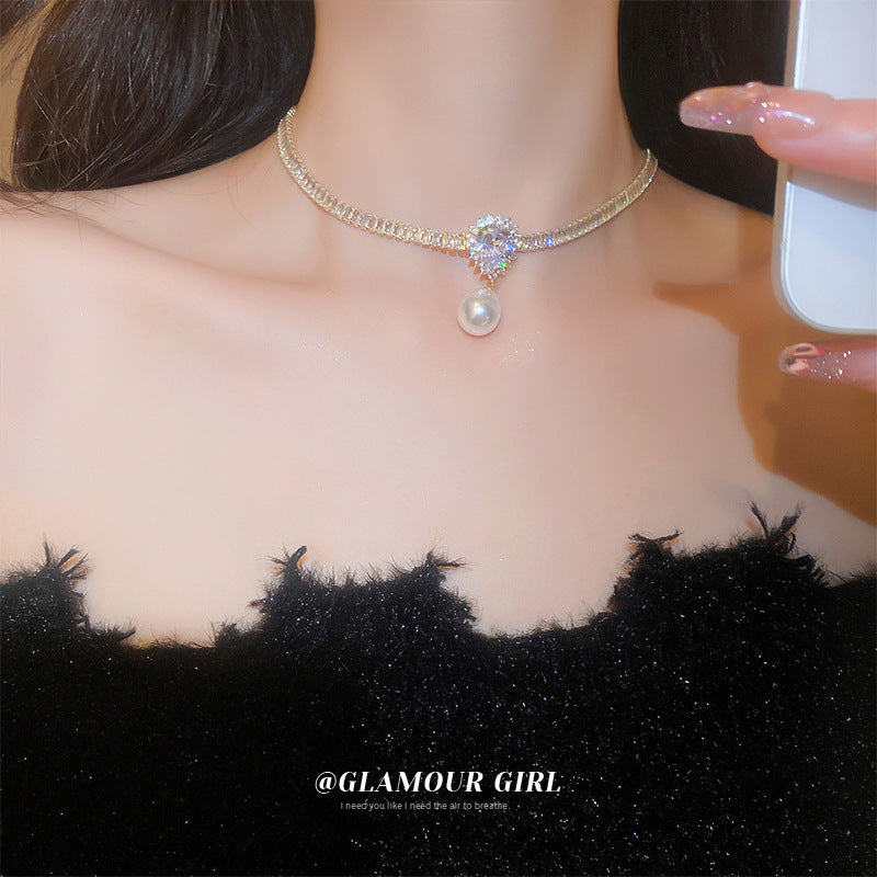 Gold-Plated Teardrop Zircon Pearl Necklace - view 6