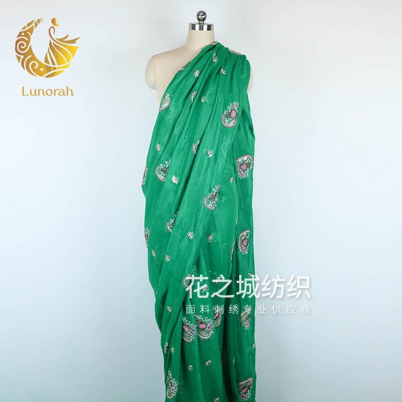 Women's Mesh Embroidered Saree 2026 - Green