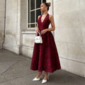 Retro Embossed Floral Pattern V-Neck Sleeveless Swing Dress