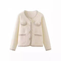 Women's Fall-Winter Chanel-Style Fashion Knit Loose Cropped Cardigan + Jacket 2026 - Milk White