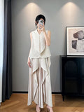 Sleeveless Pleated Asymmetric Drapey Wide Leg Pants + Top Set