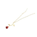 Western Simple Overseas Bestseller Romantic Valentine Rose Flower Necklace 3D Droplet Oil Red Flower Pendant Clavicle Chain