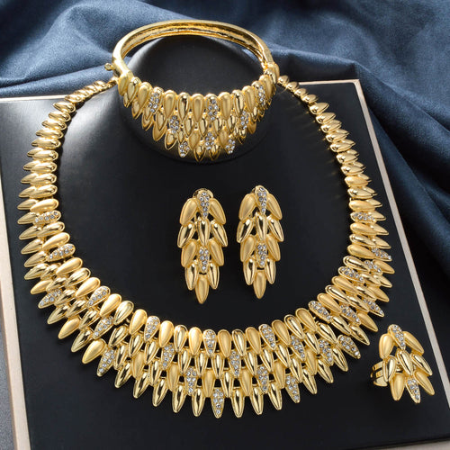 New Statement Multi-Layer Rhinestone Necklace Bracelet Set Earrings Ring Set Premium Banquet Clavicle Chain Accessory Women