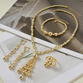 Heavy-Duty Gold Bead Fringe Jewelry Set Wedding Banquet Necklace Earrings Set Bracelet Ring 4-Piece Set Accessory