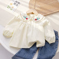 Girls' Flower Print Embroidered Shirt - Spring/Fall