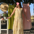Butterfly Flower Mesh Embroidered Sleeveless Dress, Loose Layering Camisole Dress