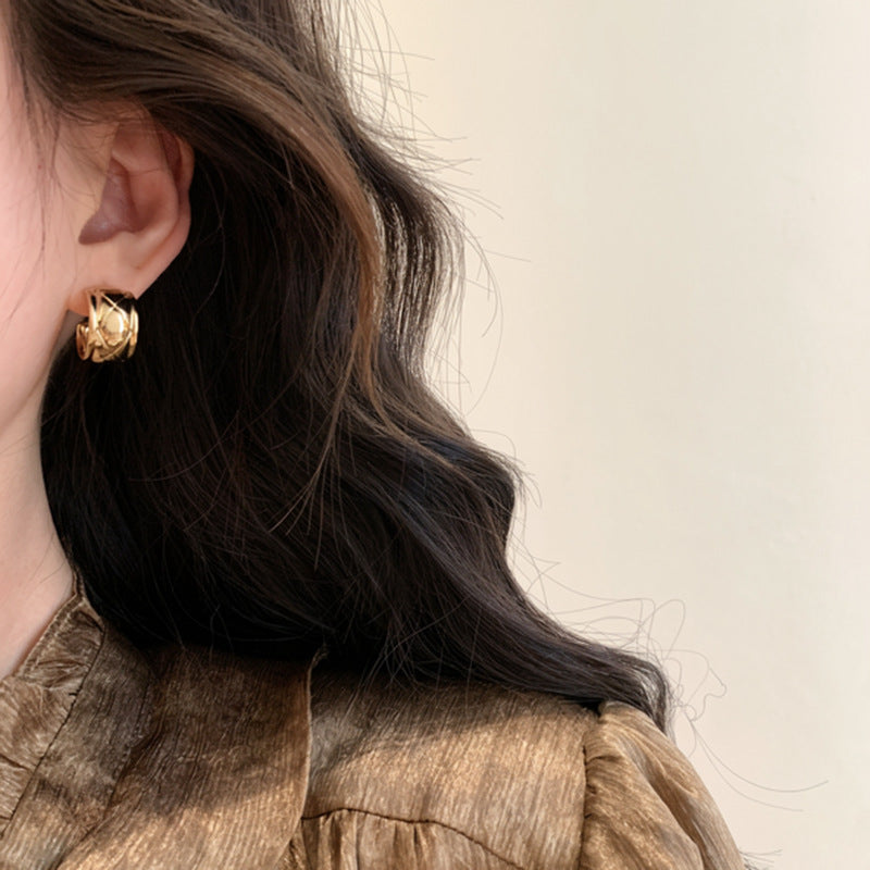 Korean Textured Round Stud Earrings - view 4