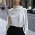 Office Luxury Satin Long Sleeve Stand Collar Shirt