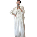 Summer Old Money Fashion Linen Sun-Protection Wide Leg Pants + Shirt Set