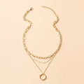 New Import Western Trendy Accessory Personality Design Detail Round Ring Pendant Choker Statement Multi-Layer Versatile Necklace
