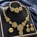 Overseas Bestseller Dubai 18K Gold Flower Huawei Beauty Necklace Earrings Set Ring Bracelet Set Style Knot Wedding Banquet Jewelry Set