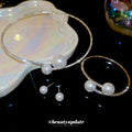 Korean Style Simple Rhinestone Geometric Round Pearl Stud Earring Necklace Set Fashionable Clavicle Chain Light Luxury Premium Necklace