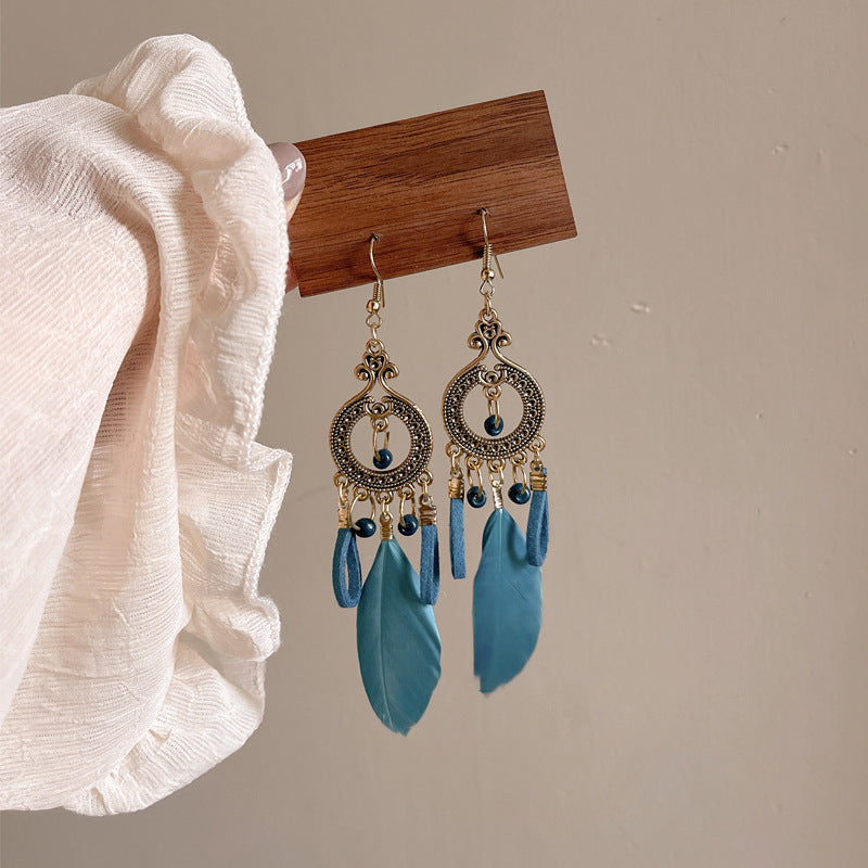Bohemian Crystal Teardrop Beaded Tassel Earrings - view 7