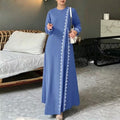 Women's Casual Fashion Long Sleeve Lace Trim Loose Dress 2026 | Elegant Summer Dress - Blue
