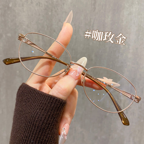 Beesfen F5110Y Premium Korean Style Bare Face Women Glasses Clear Cold Feel Ultra-Light Pure Titanium Oval Round Glasses Frame Wholesale