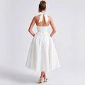 V-Neck Halter Jacquard Evening Gown - Elegant Backless Sleeveless Dress Women
