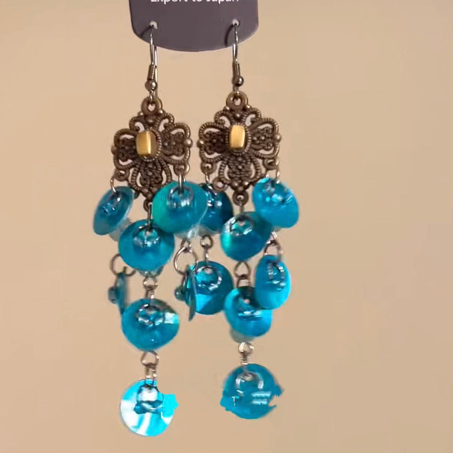 Bohemian Shell Bead Tassel Earrings - view 4