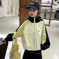 Girls' Contrast Drawstring Hooded Zip Top