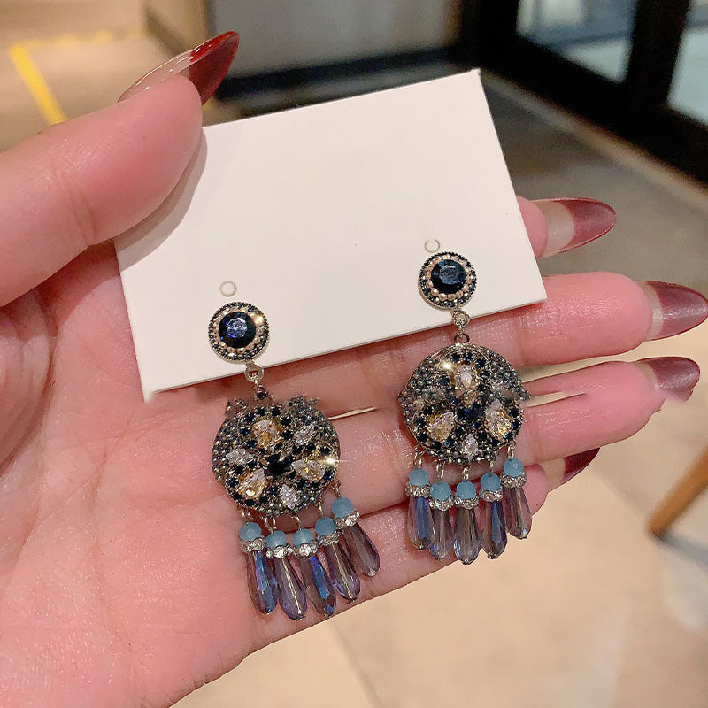 Bohemian Crystal Flower Tassel Earrings - view 3