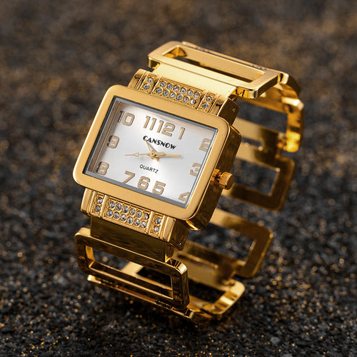 Fashionable Ladies Watch CANSNOW Luxury Gold Silver Watch Exquisite Personality Bracelet Watch Rectangle Dial Women