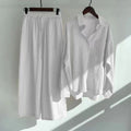 Fall-Winter Artistic Retro Plus Size Linen Cotton High Waist Loose Shirt + Pants 2-Piece Set