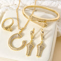 Overseas Export Western Vintage Breeze Open End Bangle Full Diamond Necklace Earrings Set Ring Bracelet Set Personality Jewelry Women Wholesale