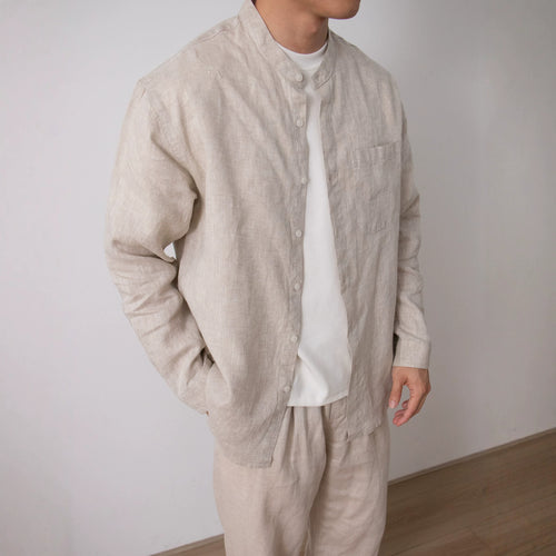 Nengmeng Neo-Chinese Stand Collar Linen Shirt