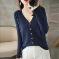 Women's Fall Korean Fashion V-Neck Cropped Knit Top + Cardigan 2026 - White