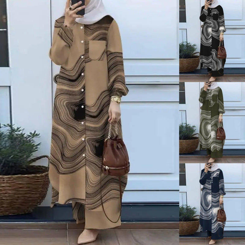 Fashion Long Sleeve Printed Shirt + Pants 2-Piece Set