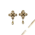 Vintage Cross Drop Imperial Breeze Western Retro Pearl Earrings Rhinestone Fashionable Personality Stud