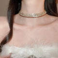 EU/US Import Statement Rhinestone Double-Layer Round Stud Earring Necklace Set Fashionable Clavicle Chain Light Luxury Premium Necklace
