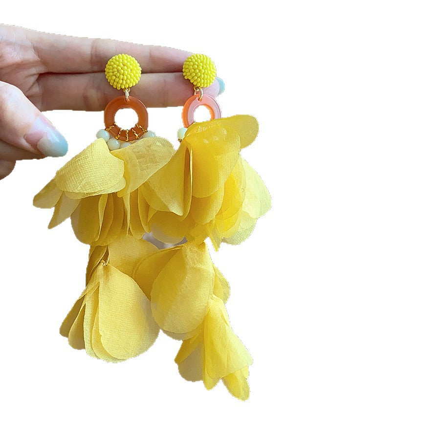 Sparkling Zircon Flower Tassel Earrings - view 5