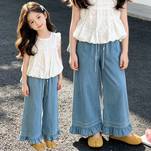 Girls' Tencel Korean Wide-Leg Jeans - Ankle Length