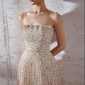 Vietnamese Style Floral Pleated Camisole Short Dress, Petite 9859