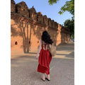 Red Backless Camisole Long Dress, Vacation Photo Style