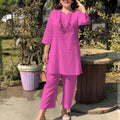 Women's Spring-Summer Ethnic Sporty Plus Size Long Sleeve Loose Set 2026 - White