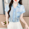 Summer Korean Versatile Chiffon Short Sleeve Lightweight Loose Shirt