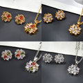 Western Exquisite Fashionable Light Luxury Rainbow Set Inlay Cubic Zirconia Necklace Fashionable Pendant Colorful Stud Earring Necklace Set 2-Piece Set