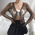 Women's Vintage Lace Jacquard Tie Front Cardigan