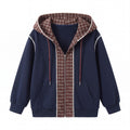 Girls' Plaid Spliced Hooded Lace Trim Zip Coat