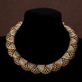 Retro vintage Distressed Gold Green Stone Necklace Vintage Heavy-Duty Fashionable Simple Clavicle Chain Cutout Fan Shape Necklace