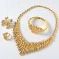 New Dubai 18k Leaves Full Diamond Jewelry Africa Cutout Grain Bride Necklace Earrings Set Bracelet Ring Set