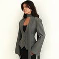 Women's Casual Fashion Long Sleeve V-Neck Jacket + Top 2026 | Trendy Jacket - Black