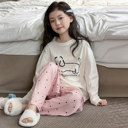 Girls' Puppy Print Tee & Polka Dot Pajama Set