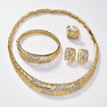 Overseas Dubai 18K Gold Cutout Rhinestone Necklace Earrings Set Ring Bracelet Set India Women Banquet Jewelry Set